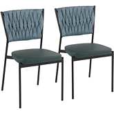 Tania Dining Chair in Sea Green Fabric, Green Leatherette & Black Metal (Set of 2)